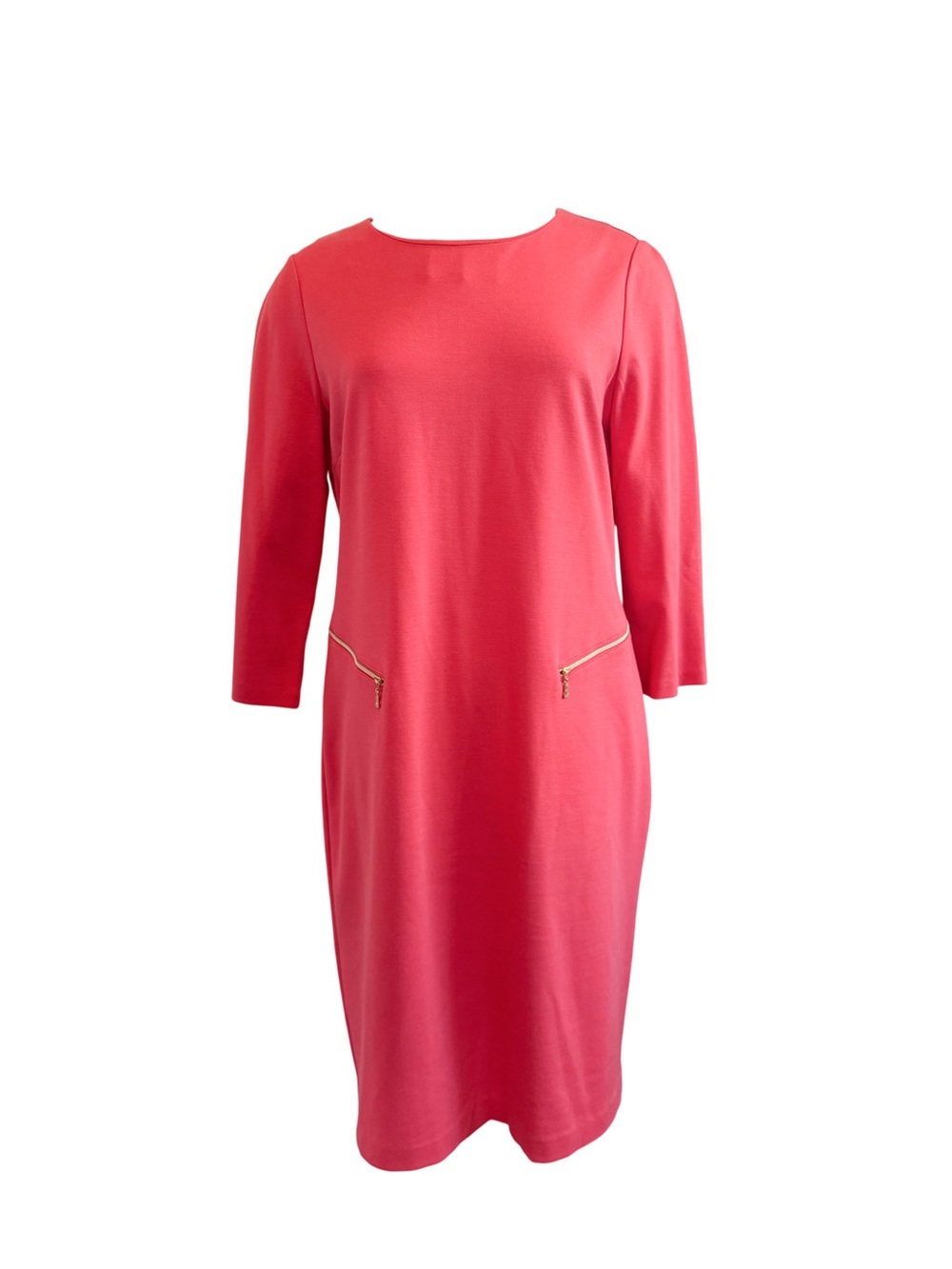 Chico's Coral Pink 3/4 Sleeve Shift Dress with Gold Zips‎
